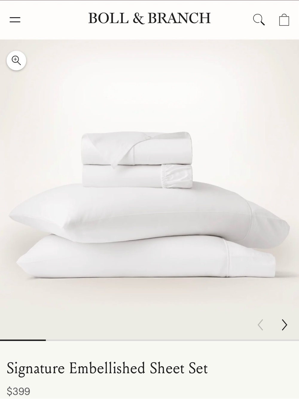 Boll and Branch White Signature Embellished Sheet Set - King